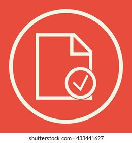 Vector illustration of file accept sign icon on red background.