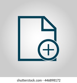 Vector illustration of file add sign icon on grey background.
