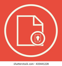 Vector illustration of file certificate sign icon on red background.
