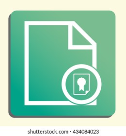 Vector illustration of file certificate sign icon on green light background.