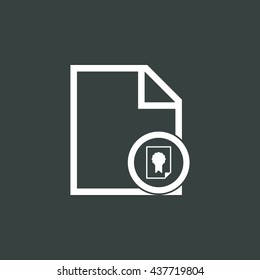 Vector illustration of file certificate sign icon on dark background.