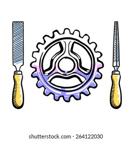 Vector illustration of file hand tools and gear
