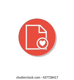 Vector illustration of file heart sign icon on red circle background.