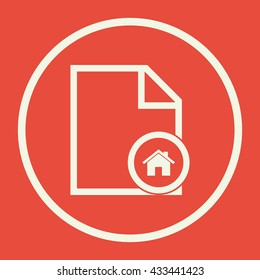 Vector illustration of file home sign icon on red background.