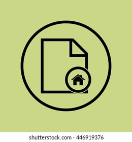 Vector illustration of file home sign icon on green circle background.