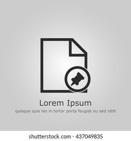 Vector illustration of file pin sign icon on grey background.