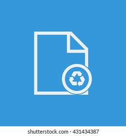 Vector illustration of file recycle sign icon on blue background.
