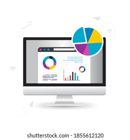 Vector illustration of file storage technology,Statistics Data and Analytics Software Laptop Application