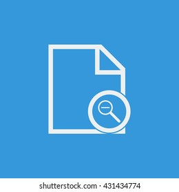 Vector illustration of file zoom out sign icon on blue background.