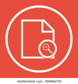 Vector illustration of file zoom out sign icon on red background.