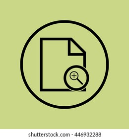 Vector illustration of file zoom in sign icon on green circle background.