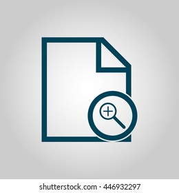 Vector illustration of file zoom in sign icon on grey background.