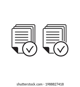 Ilustración vectorial de archivos aceptar icono de signo. Icono de documento, Icono plano de papel, Diseño vectorial de icono de archivo.