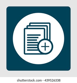 Vector illustration of files add sign icon on blue background.