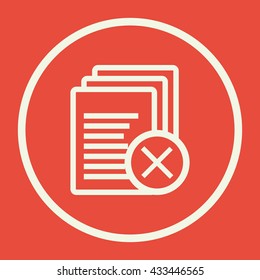 Vector illustration of files cancel sign icon on red background.