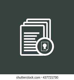 Vector illustration of files certificate sign icon on dark background.
