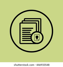Vector illustration of files certificate sign icon on green circle background.