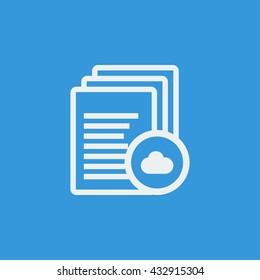Vector illustration of files cloud sign icon on blue background.