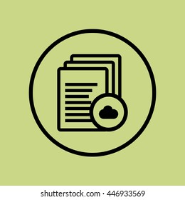 Vector illustration of files cloud sign icon on green circle background.