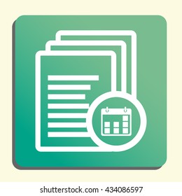 Vector illustration of files date sign icon on green light background.