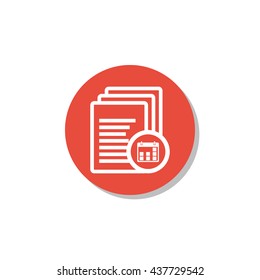 Vector illustration of files date sign icon on red circle background.