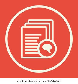 Vector illustration of files discussion sign icon on red background.