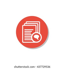 Vector illustration of files discussion sign icon on red circle background.