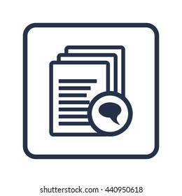 Vector illustration of files discussion sign icon on blue round background.