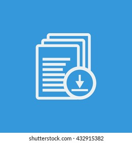 Vector illustration of files download sign icon on blue background.