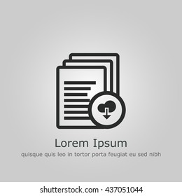Vector illustration of files download sign icon on grey background.