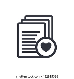Vector illustration of files heart sign icon on white background.