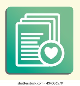 Vector illustration of files heart sign icon on green light background.