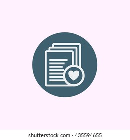 Vector illustration of files heart sign icon on blue circle background.