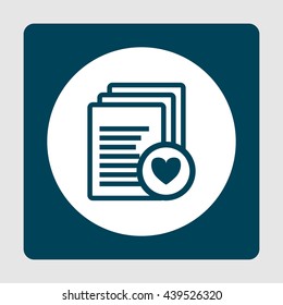 Vector illustration of files heart sign icon on blue background.