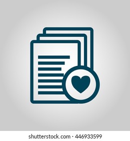 Vector illustration of files heart sign icon on grey background.