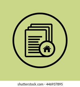 Vector illustration of files home sign icon on green circle background.