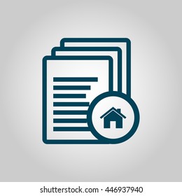 Vector illustration of files home sign icon on grey background.