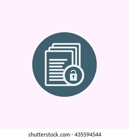 Vector illustration of files lock open sign icon on blue circle background.