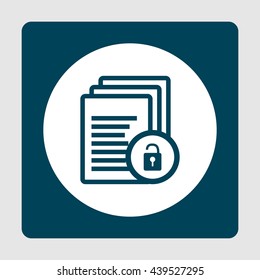 Vector illustration of files lock open sign icon on blue background.
