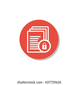 Vector illustration of files lock sign icon on red circle background.