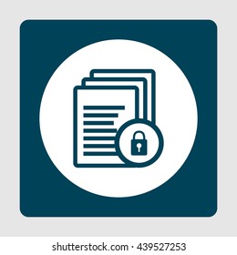 Vector illustration of files lock sign icon on blue background.