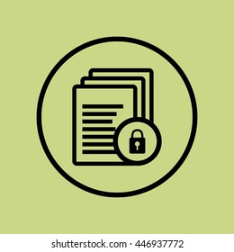 Vector illustration of files lock sign icon on green circle background.