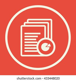 Vector illustration of files pie graph sign icon on red background.