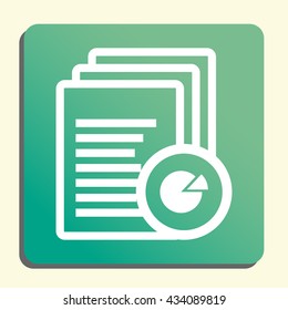Vector illustration of files pie graph sign icon on green light background.