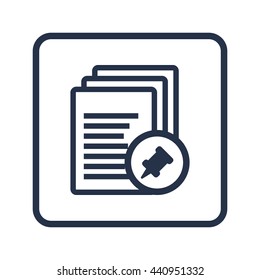 Vector illustration of files pin sign icon on blue round background.