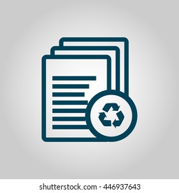 Vector illustration of files recycle sign icon on grey background.