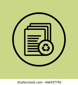 Vector illustration of files recycle sign icon on green circle background.