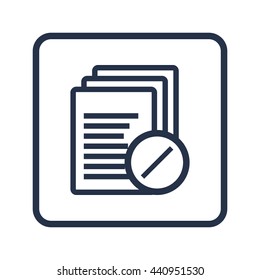 Vector illustration of files reject sign icon on blue round background.