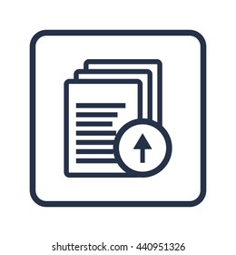Vector illustration of files up sign icon on blue round background.