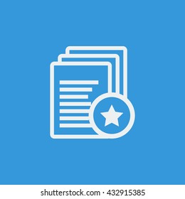 Vector illustration of files star sign icon on blue background.